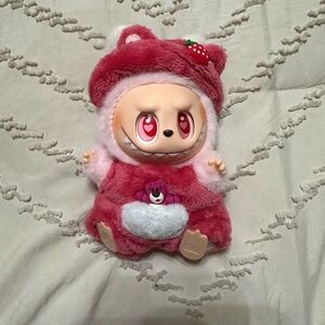 Cute Pink Plush Toy with Bear Outfit